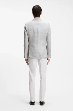 Slim-fit jacket in checked linen and virgin wool
