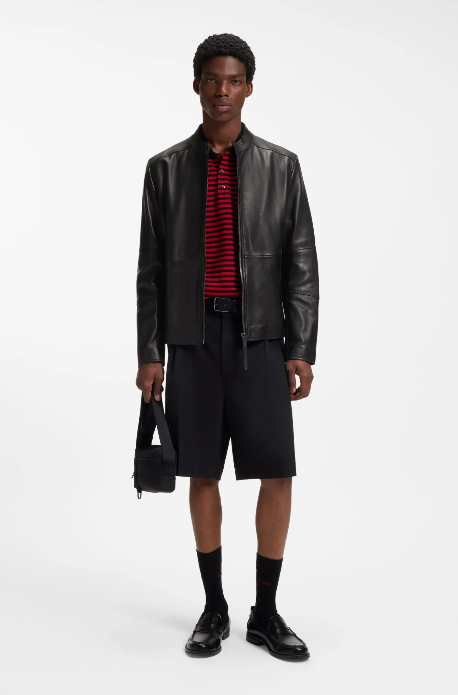 Slim-fit jacket in grained leather