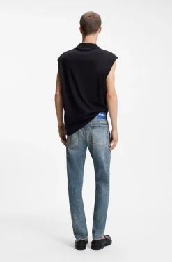 Slim-fit jeans in blue stonewashed stretch denim