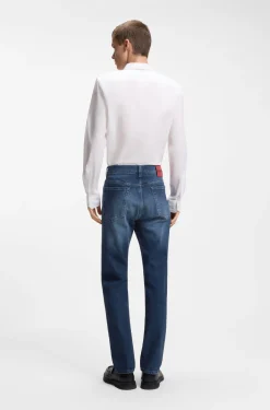 Slim-fit jeans in dark-blue comfort-stretch denim