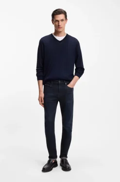 Slim-fit jeans in dark-blue stretch denim