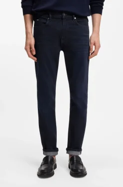Slim-fit jeans in dark-blue stretch denim