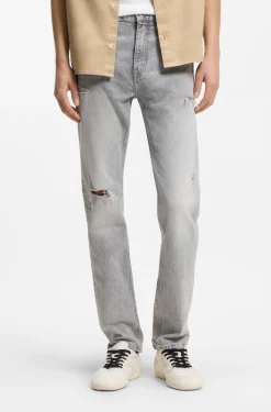Slim-fit jeans in distressed grey denim