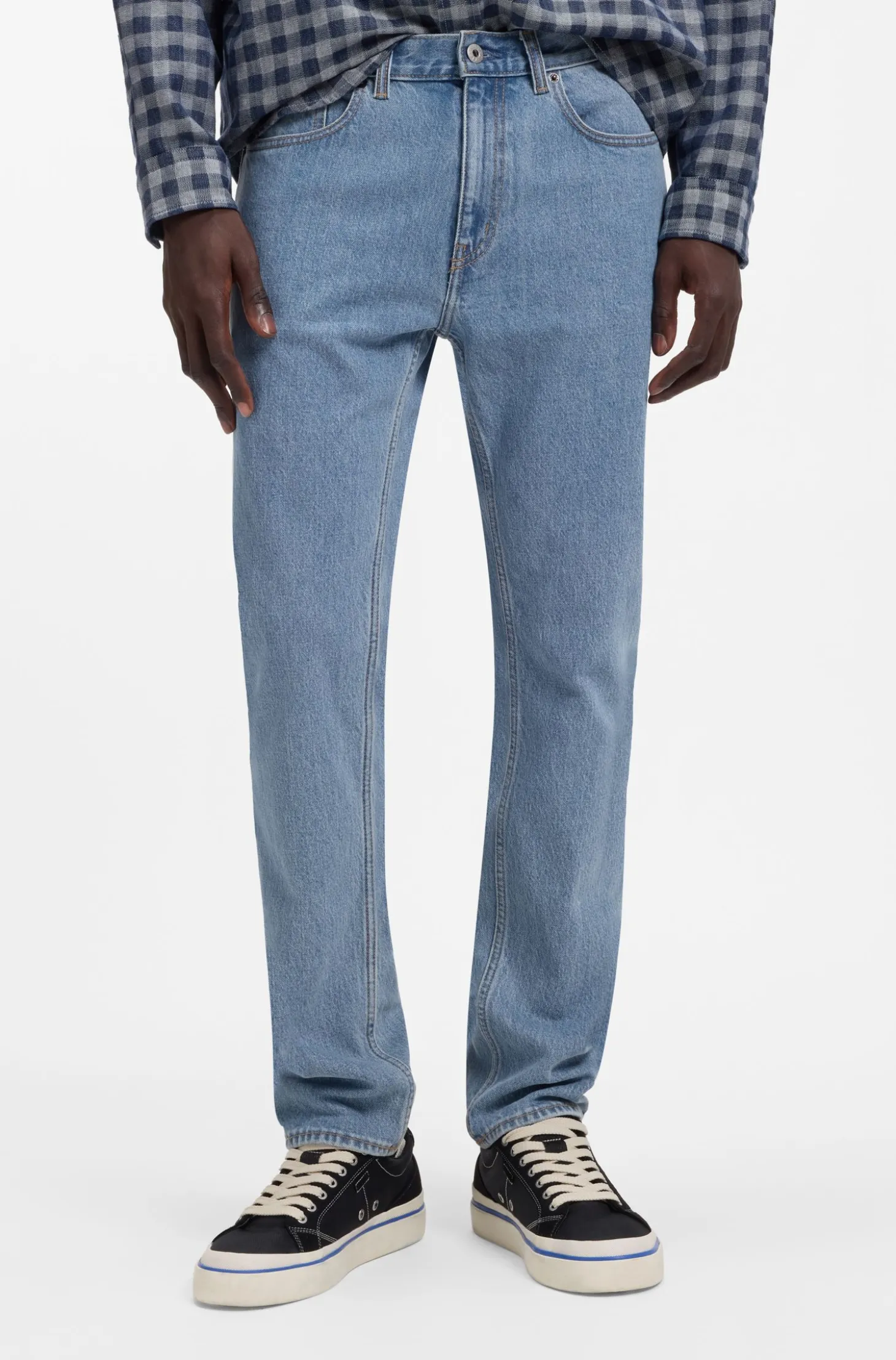 Slim-fit jeans in vintage-wash blue stretch denim