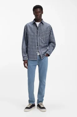 Slim-fit jeans in vintage-wash blue stretch denim
