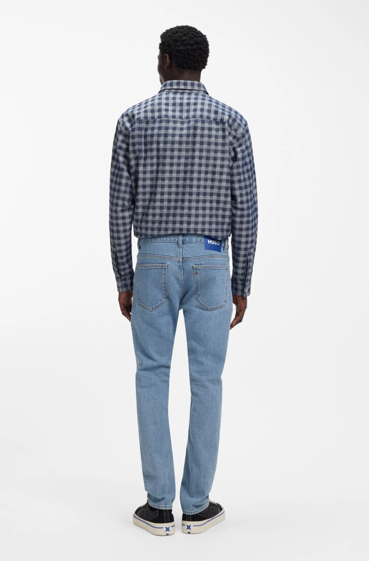 Slim-fit jeans in vintage-wash blue stretch denim