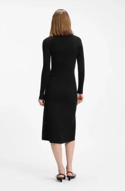 Slim-fit midi dress with keyhole polo collar