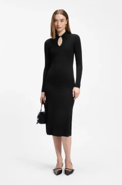 Slim-fit midi dress with keyhole polo collar