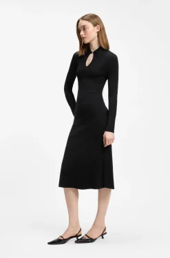 Slim-fit midi dress with keyhole polo collar