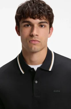 Slim-fit polo shirt in cotton with striped collar