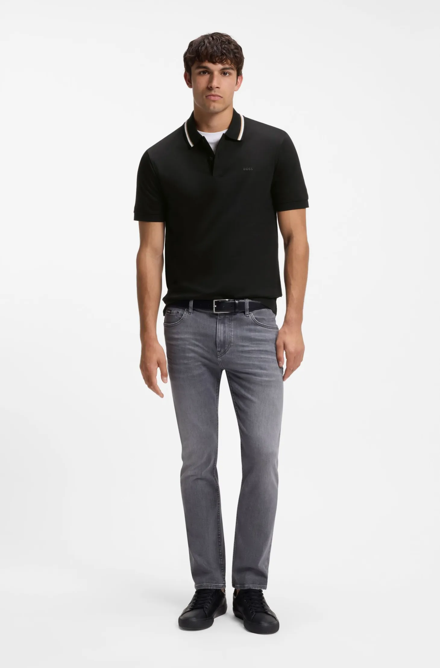 Slim-fit polo shirt in cotton with striped collar