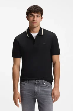 Slim-fit polo shirt in cotton with striped collar