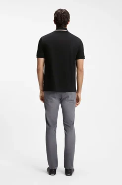 Slim-fit polo shirt in cotton with striped collar