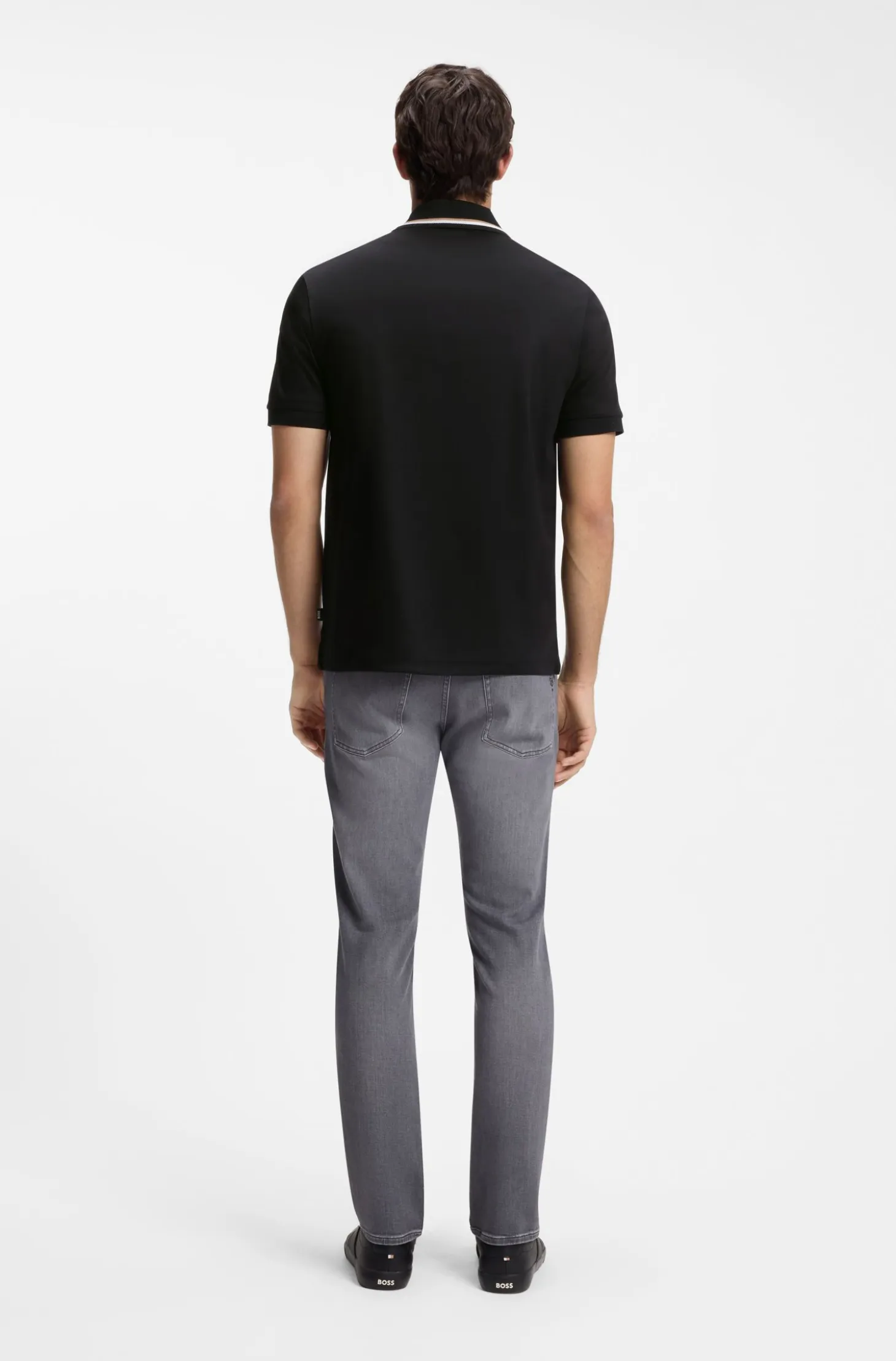 Slim-fit polo shirt in cotton with striped collar