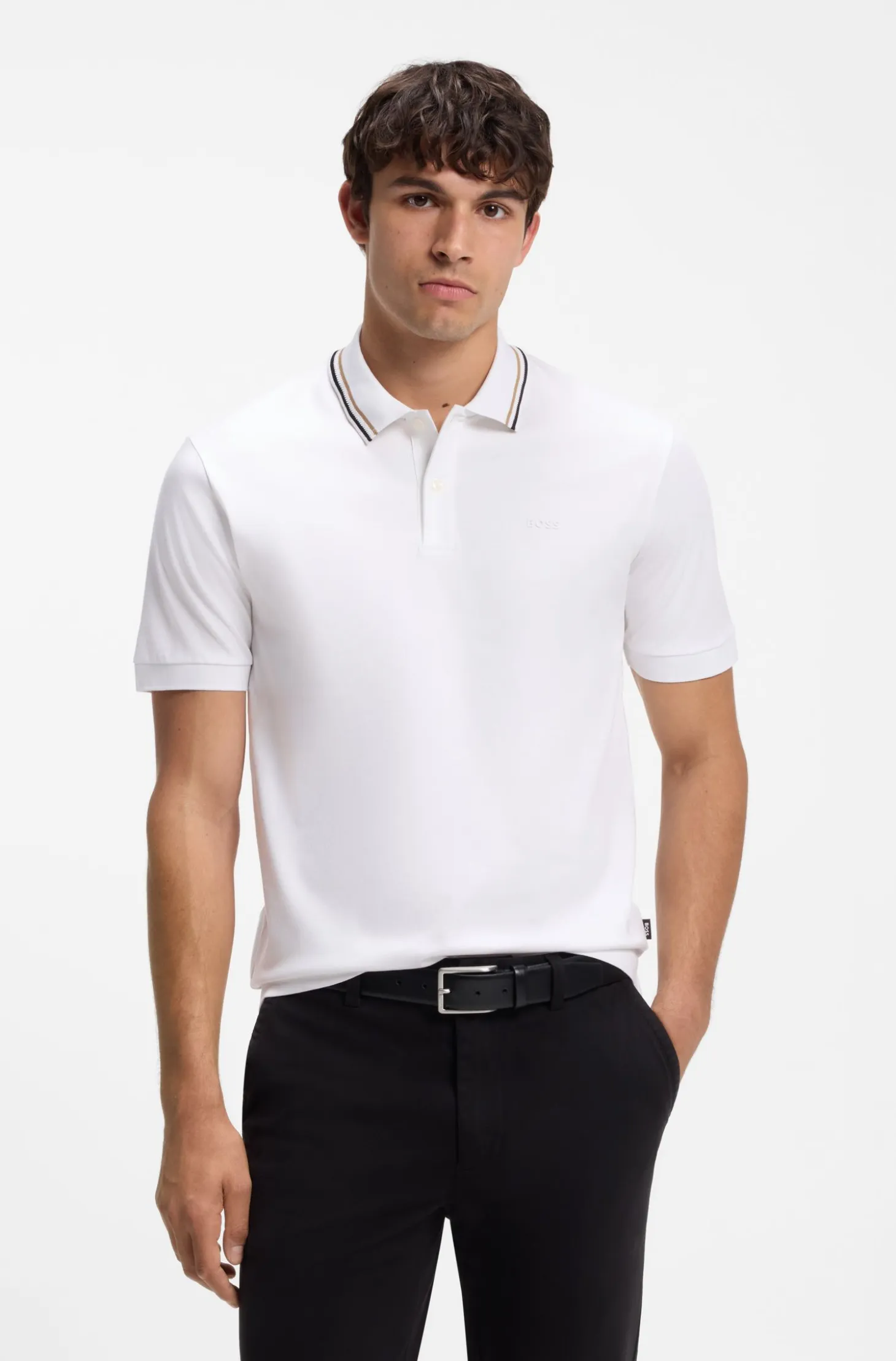 Slim-fit polo shirt in cotton with striped collar