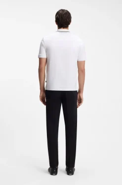 Slim-fit polo shirt in cotton with striped collar