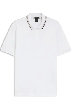 Slim-fit polo shirt in cotton with striped collar