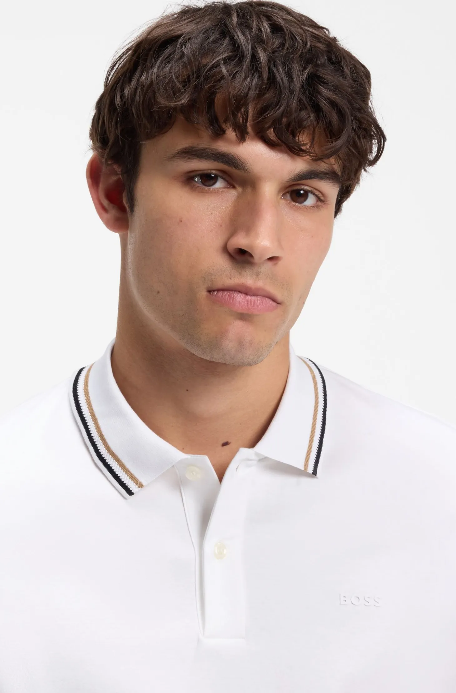 Slim-fit polo shirt in cotton with striped collar