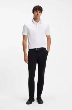 Slim-fit polo shirt in cotton with striped collar