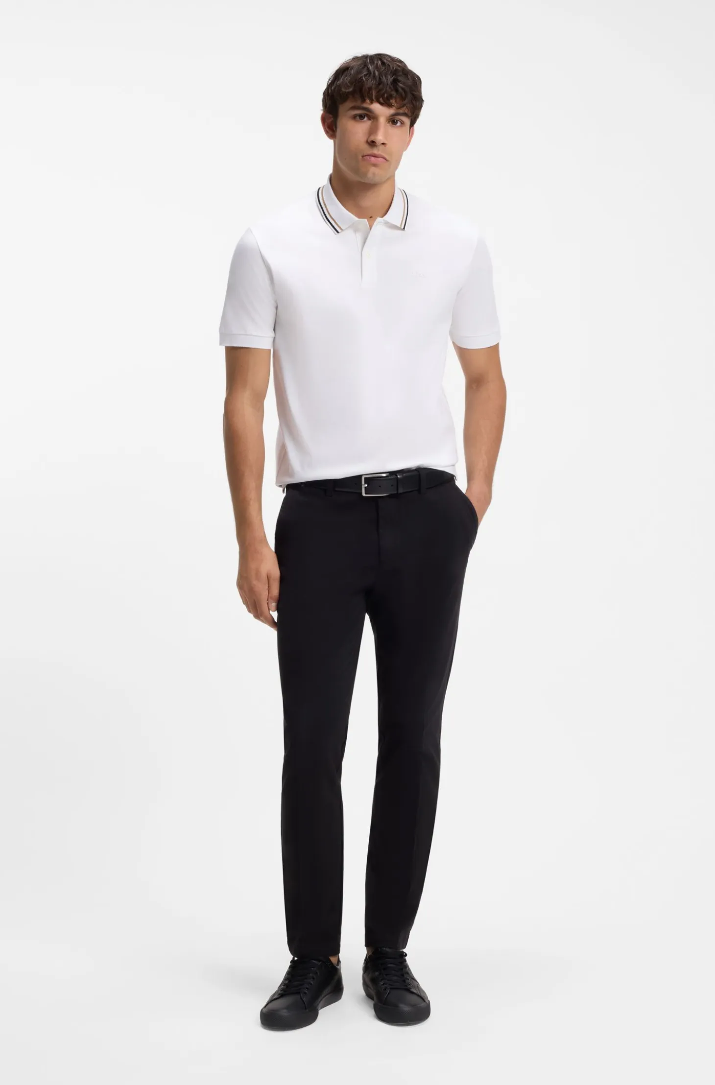 Slim-fit polo shirt in cotton with striped collar