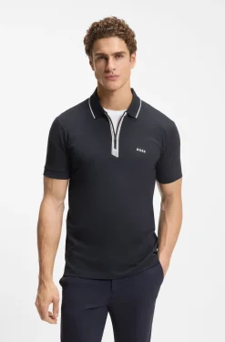 Slim-fit polo shirt with a zip placket
