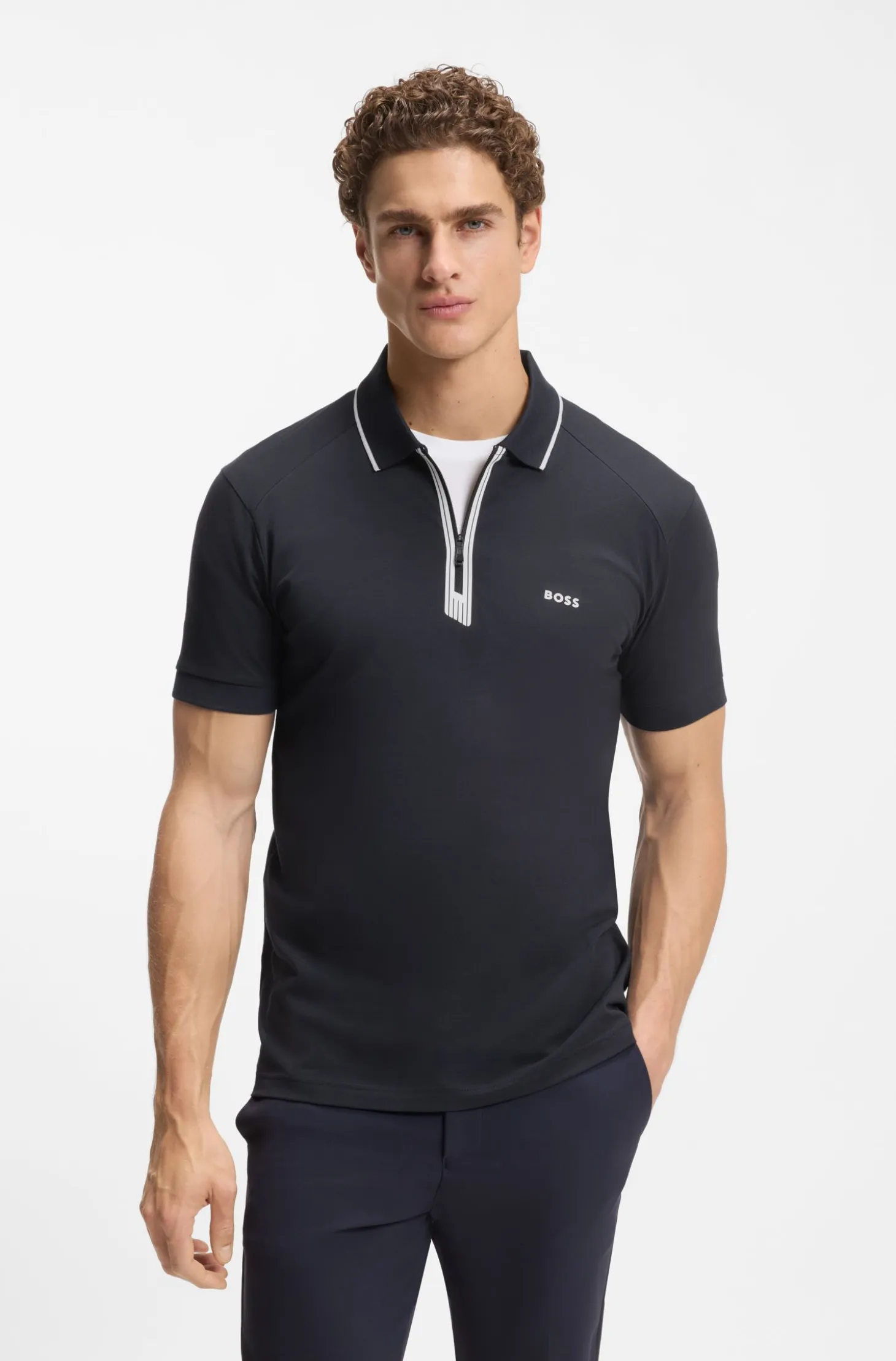 Slim-fit polo shirt with a zip placket