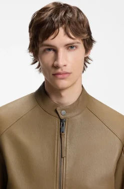 Slim-fit racer jacket in smooth leather