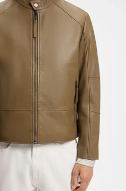Slim-fit racer jacket in smooth leather