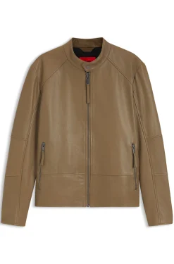 Slim-fit racer jacket in smooth leather