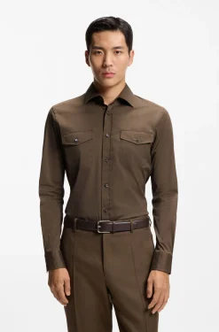 Slim-fit shirt in an Italian-made cotton blend