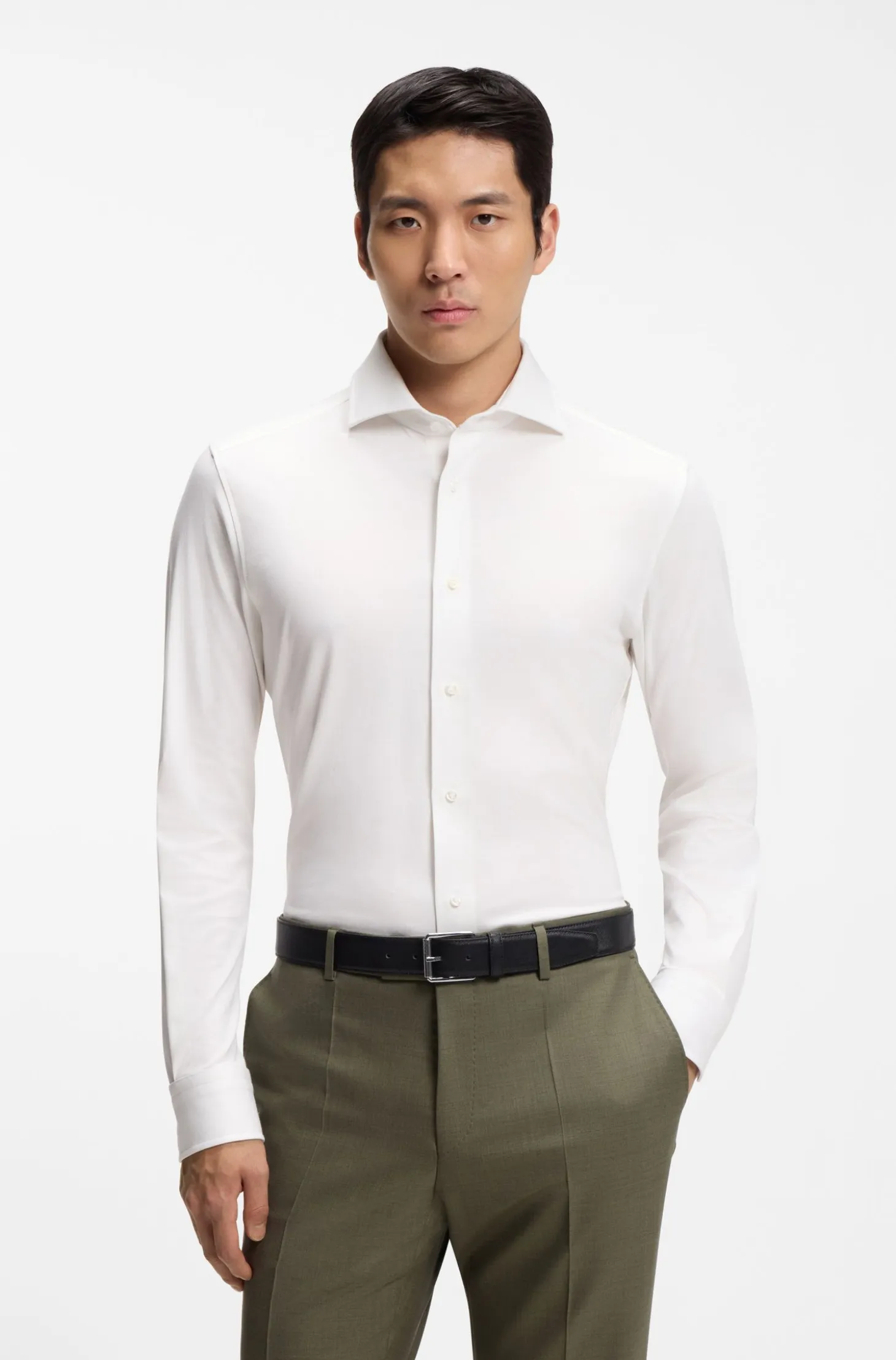 Slim-fit shirt in an Italian-made cotton blend