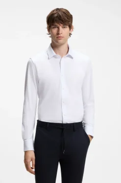 Slim-fit shirt in a performance-stretch cotton blend