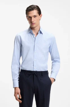 Slim-fit shirt in checked performance-stretch fabric
