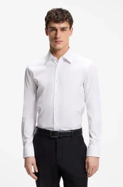 Slim-fit shirt in cotton-blend stretch poplin