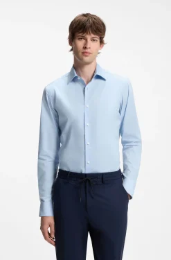 Slim-fit shirt in cotton-blend poplin