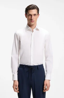 Slim-fit shirt in cotton-blend poplin
