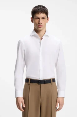Slim-fit shirt in cotton with spread collar