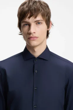 Slim-fit shirt in cotton with spread collar