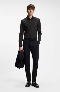 Slim-fit shirt in easy-iron cotton-blend poplin