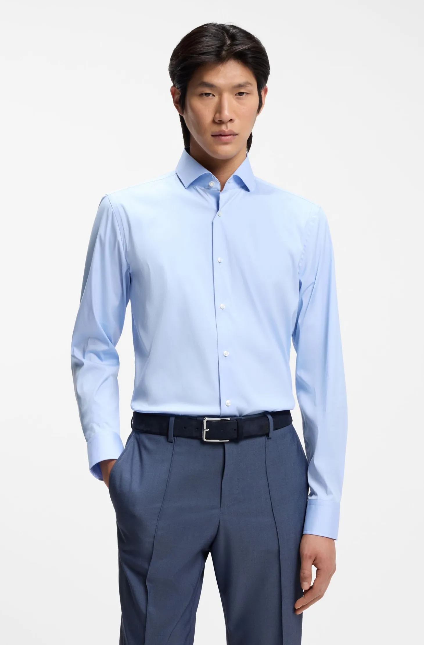 Slim-fit shirt in easy-iron cotton-blend poplin