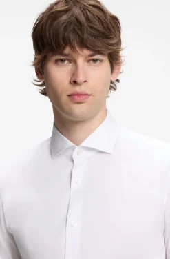 Slim-fit shirt in easy-iron cotton-blend poplin