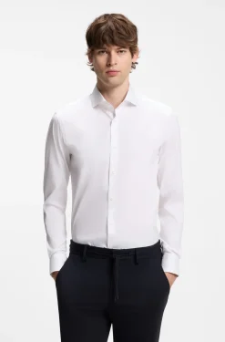 Slim-fit shirt in easy-iron cotton-blend poplin