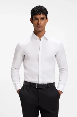 Slim-fit shirt in easy-iron cotton twill