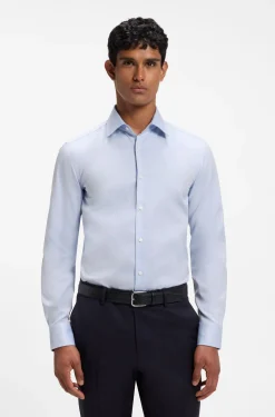 Slim-fit shirt in easy-iron cotton twill
