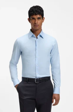 Slim-fit shirt in easy-iron stretch-cotton poplin