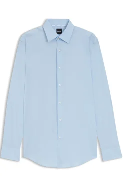 Slim-fit shirt in easy-iron stretch-cotton poplin