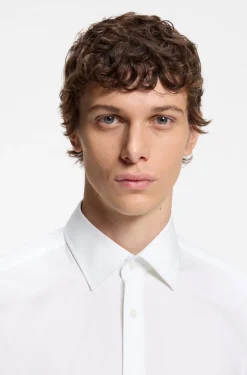 Slim-fit shirt in easy-iron stretch-cotton poplin