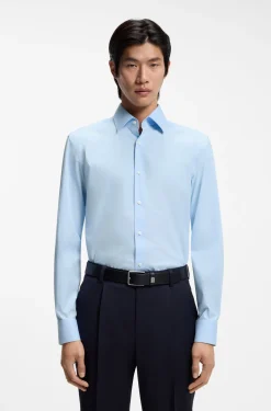 Slim-fit shirt in easy-iron stretch-cotton poplin