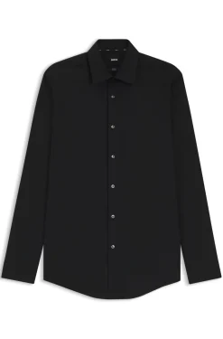 Slim-fit shirt in easy-iron stretch-cotton poplin