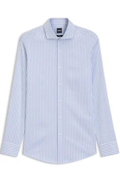 Slim-fit shirt in easy-iron striped stretch cotton